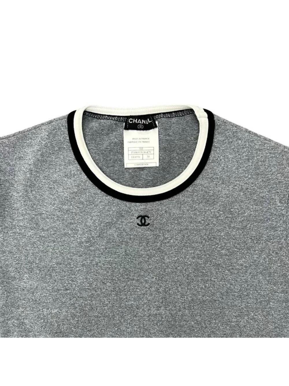 Chanel Vintage CC Logo Nylon Spandex Short Sleeve T-Shirt Gray